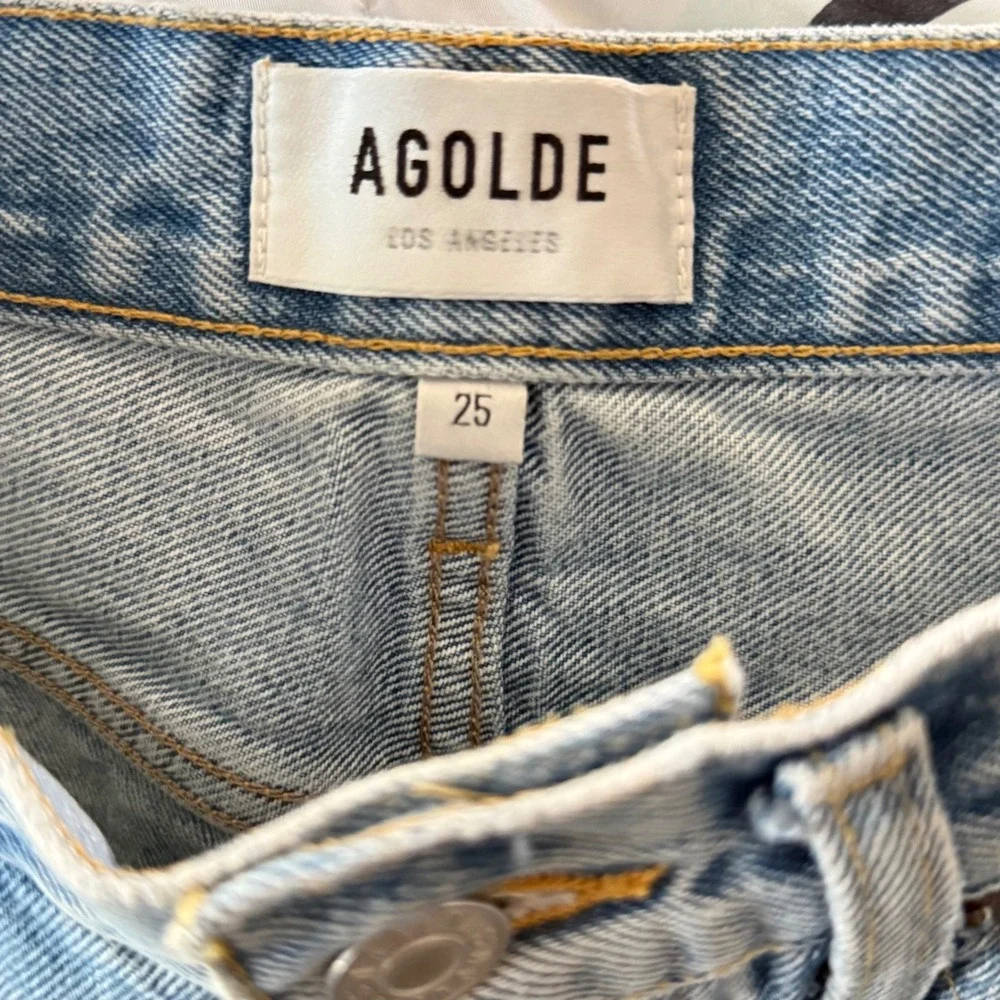 Agolde Parker Long Distressed Denim Cut Off Shorts - 25